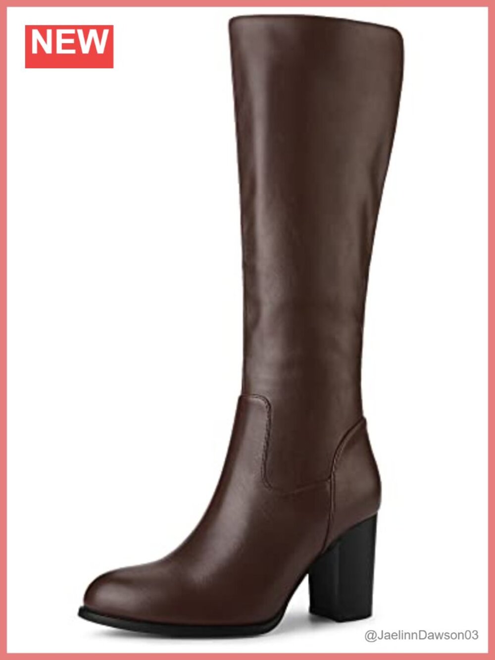 Faux Leather Block Heeled Knee High Boots Side Zipper